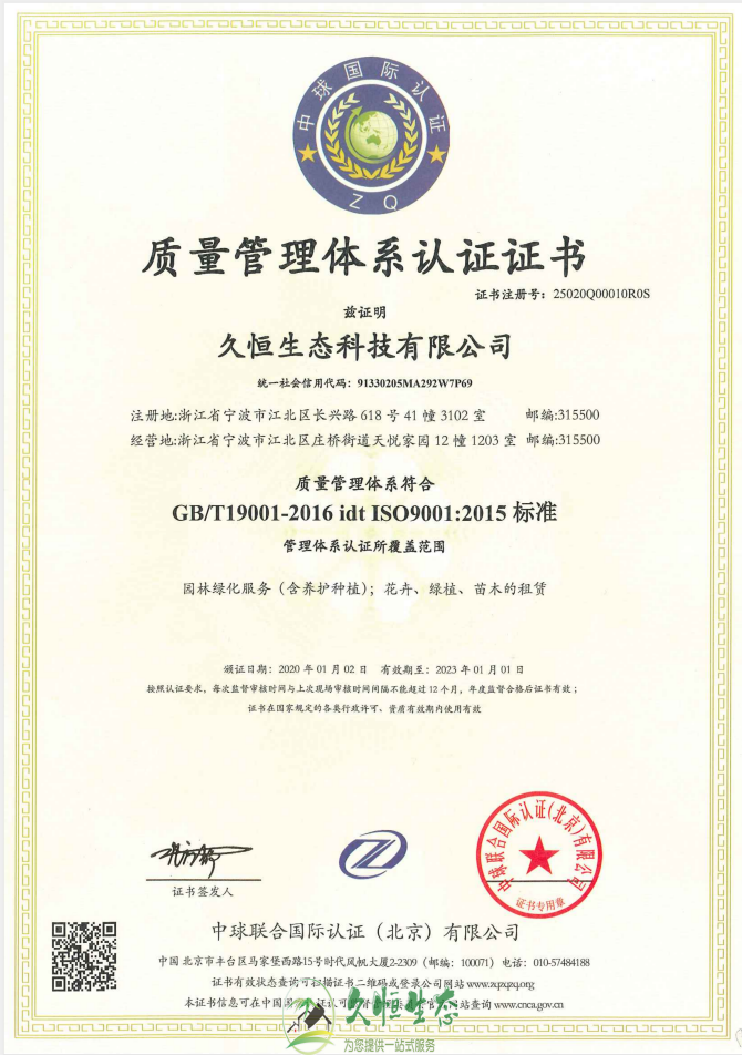 宁波慈溪质量管理体系ISO9001证书